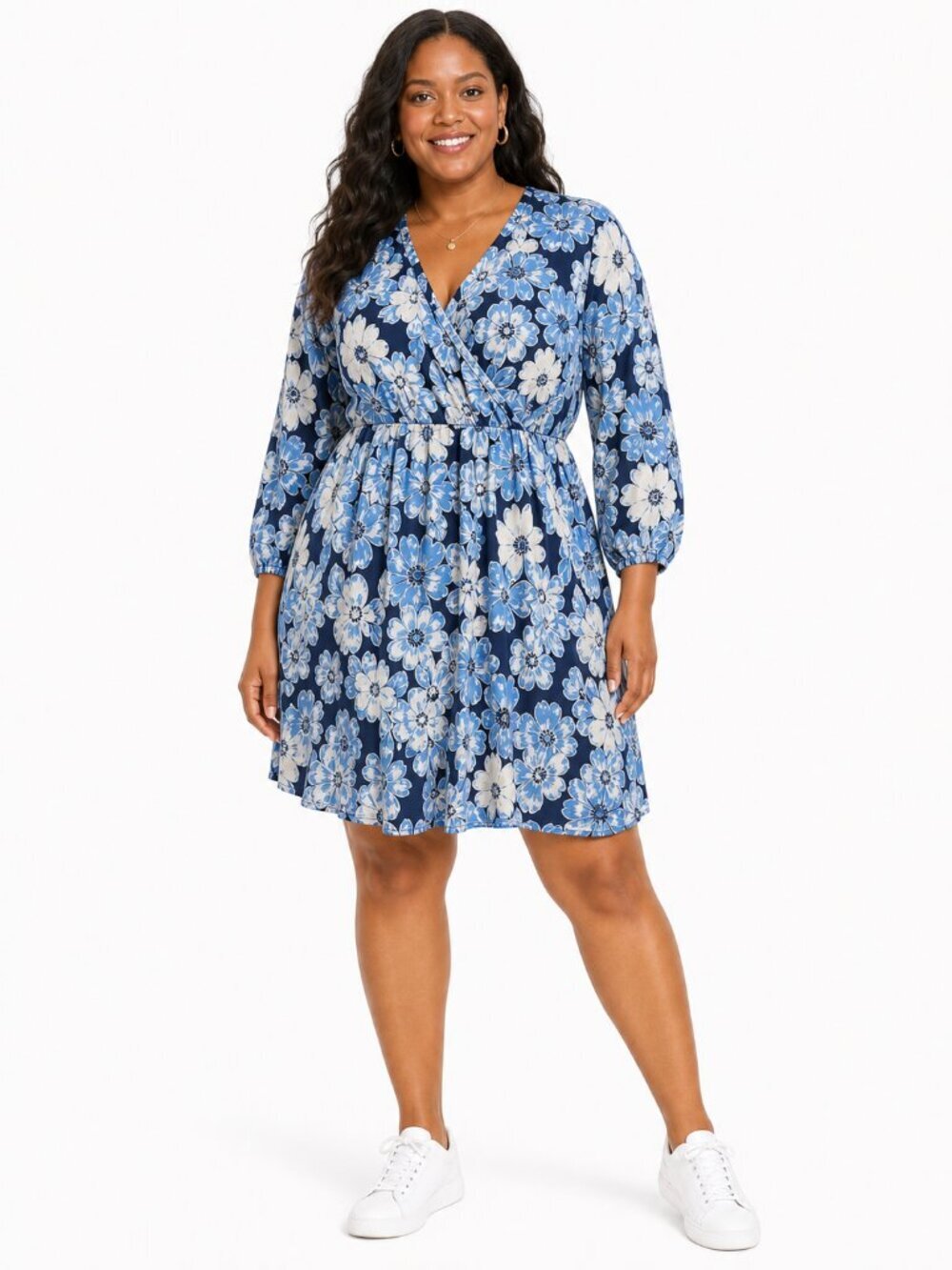 Old Navy Blue Floral Faux Wrap Dress Casual Size L